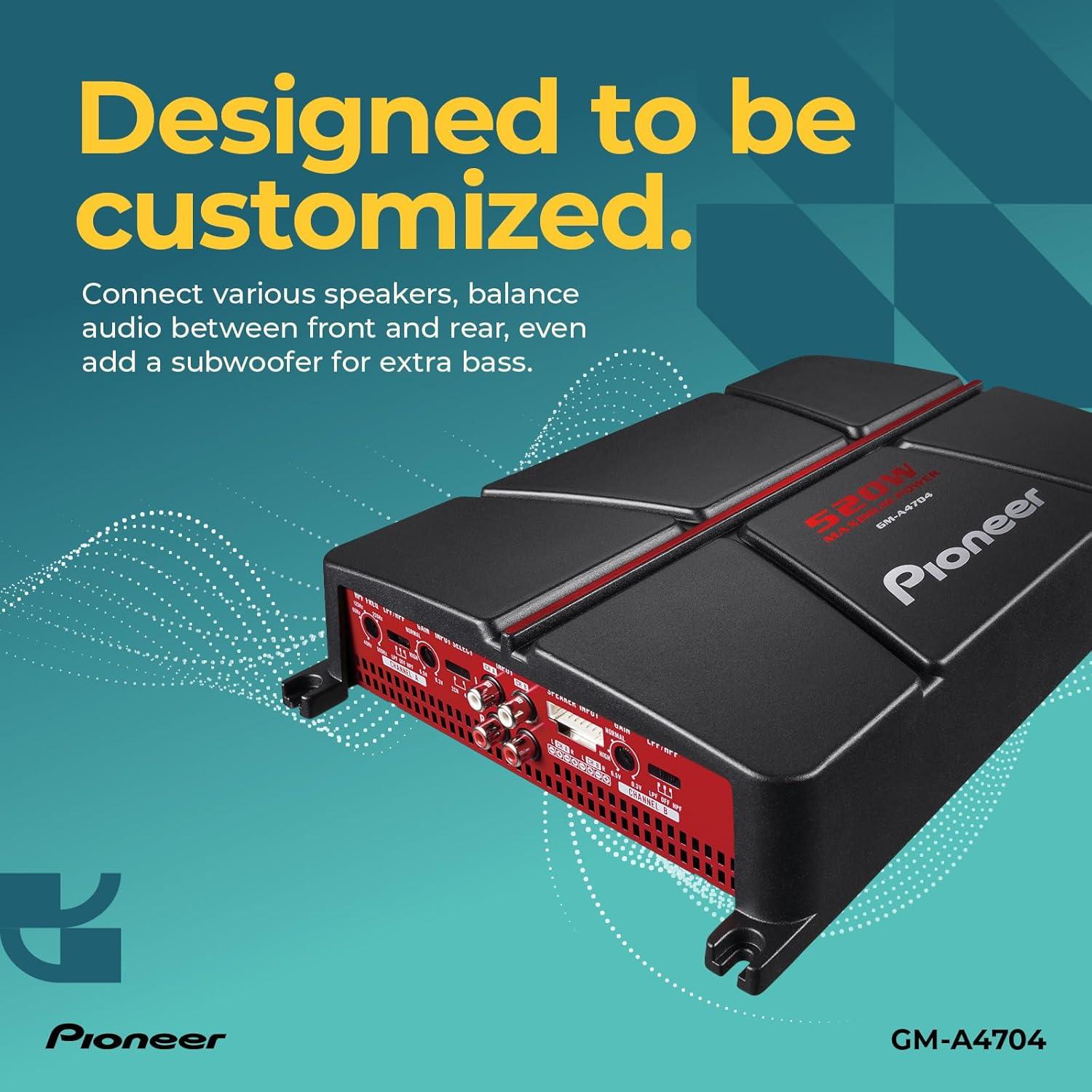 imagePioneer GMA4704 4Channel Car Amplifier 520W Max Class AB Bridgeable Design Bridgeable Variable highPass Filter4Channel 520W