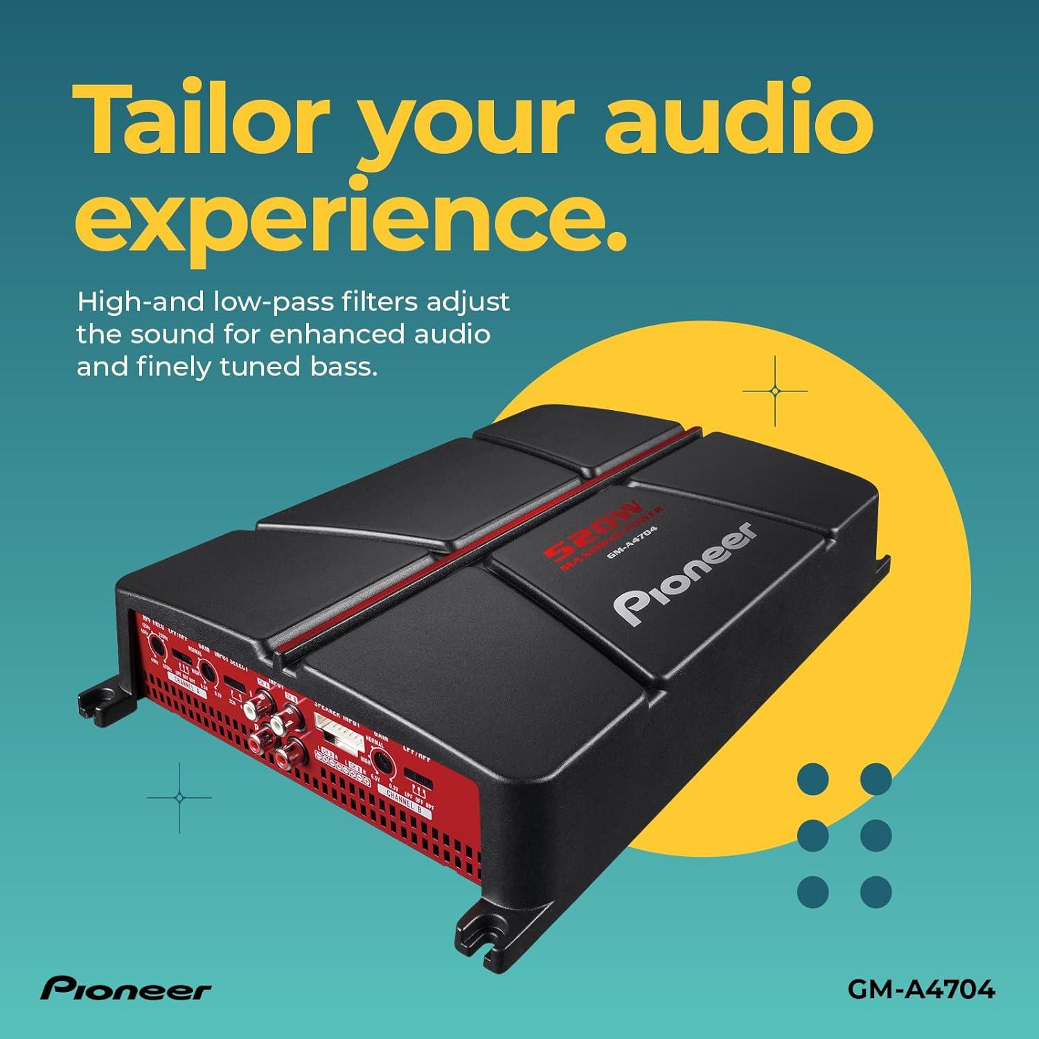 imagePioneer GMA4704 4Channel Car Amplifier 520W Max Class AB Bridgeable Design Bridgeable Variable highPass Filter4Channel 520W