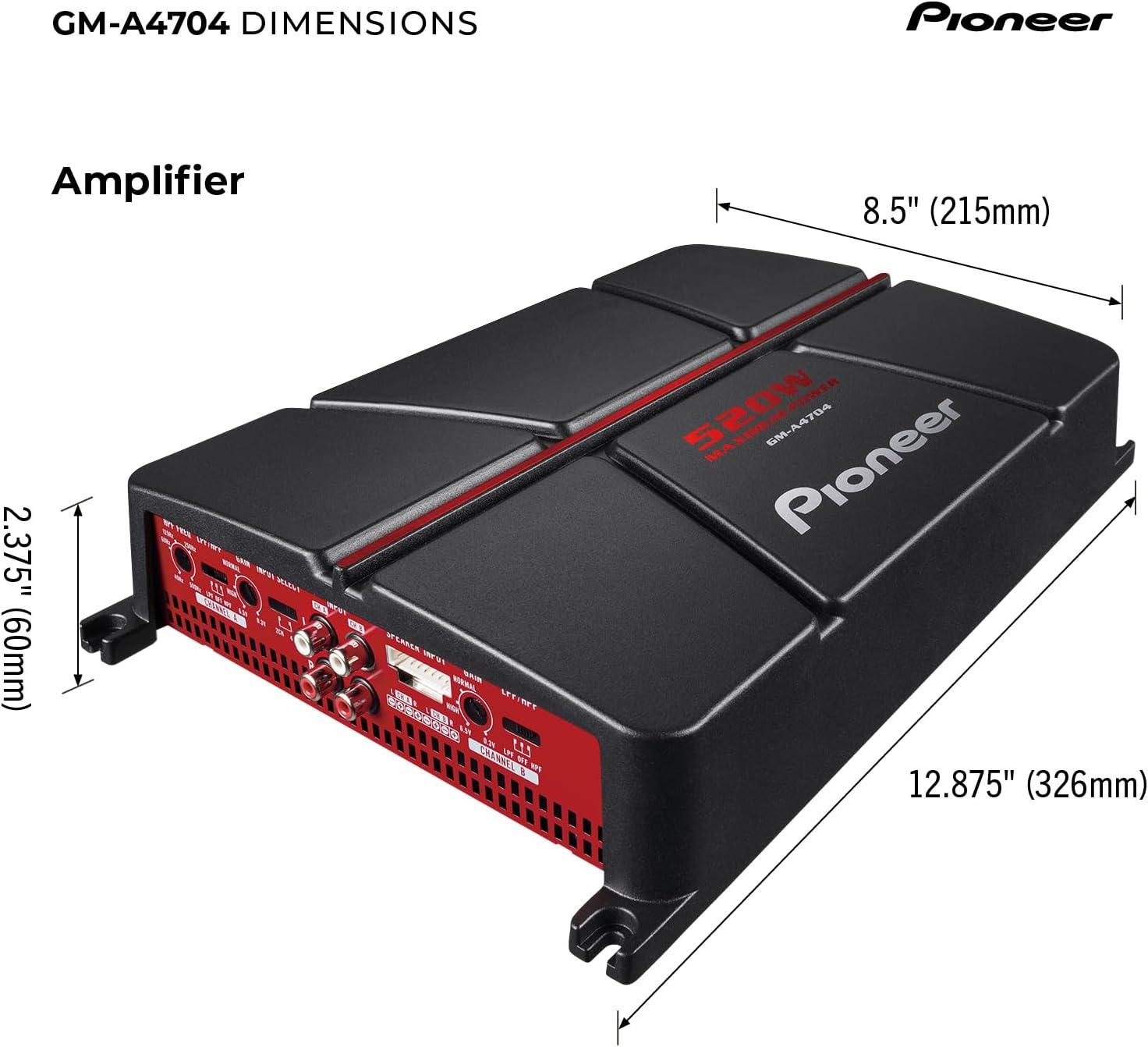 imagePioneer GMA4704 4Channel Car Amplifier 520W Max Class AB Bridgeable Design Bridgeable Variable highPass Filter4Channel 520W