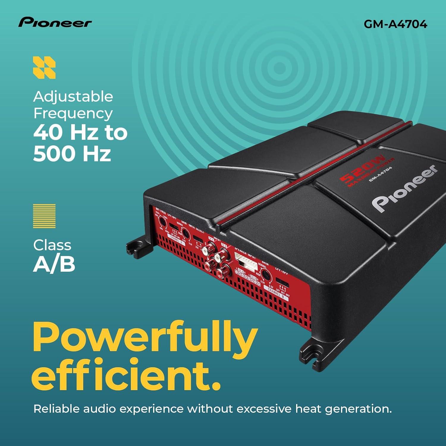 imagePioneer GMA4704 4Channel Car Amplifier 520W Max Class AB Bridgeable Design Bridgeable Variable highPass Filter4Channel 520W