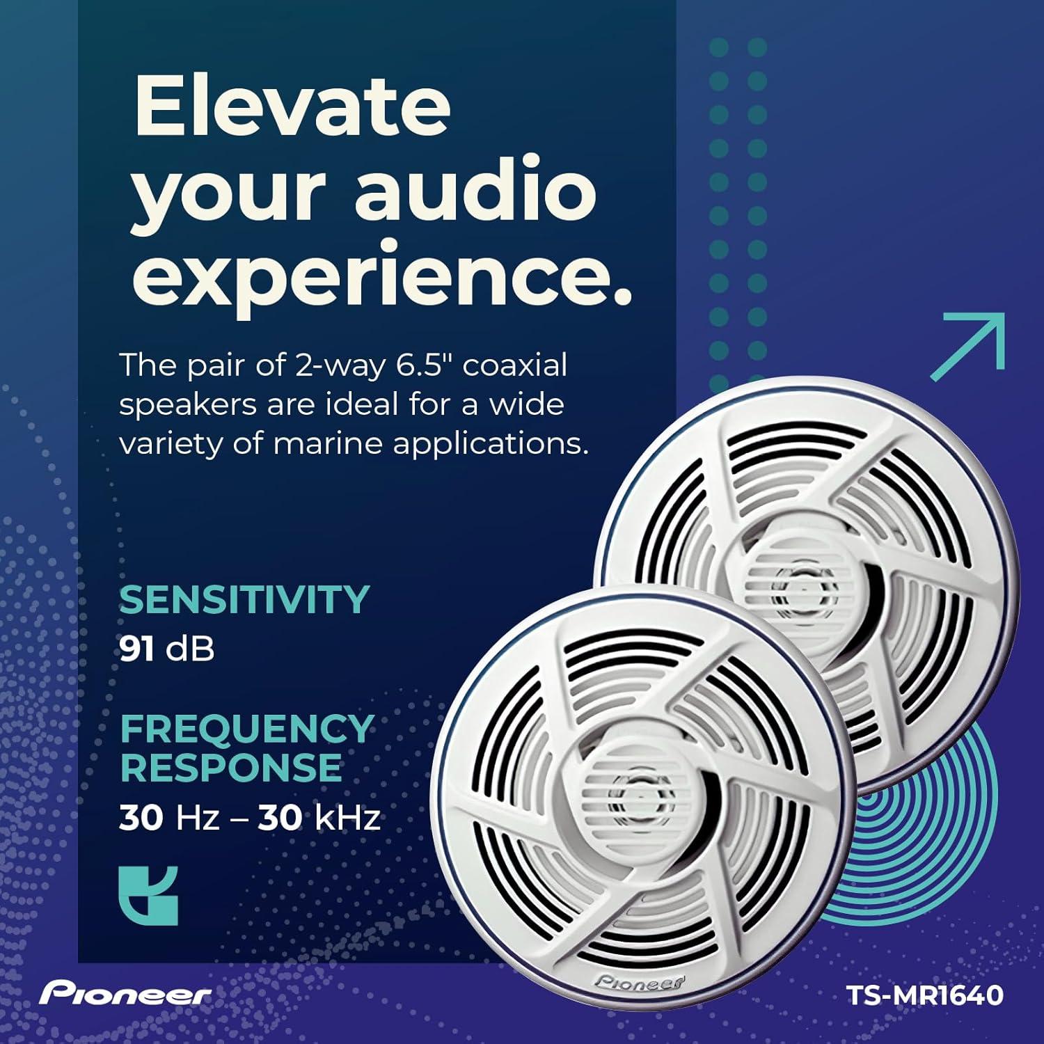 imagePioneer TSMR1600 65 Speakers Pair 100W Max WaterResistant UVProtected Built for Boats UTV ATV SXS Outdoor Marine All Purpose Speakers65 Marine Coaxial