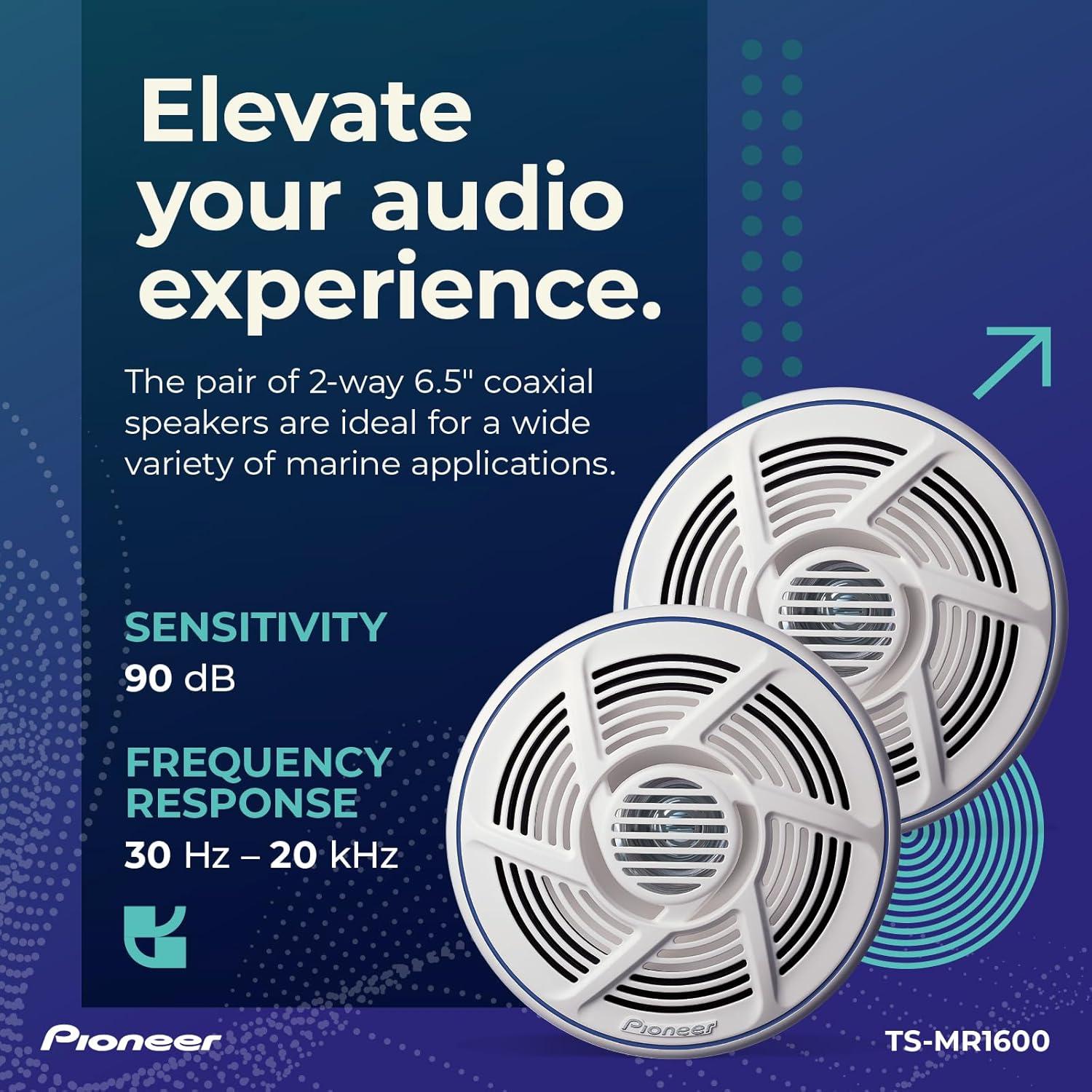 imagePioneer TSMR1600 65 Speakers Pair 100W Max WaterResistant UVProtected Built for Boats UTV ATV SXS Outdoor Marine All Purpose Speakers65 Marine Coaxial