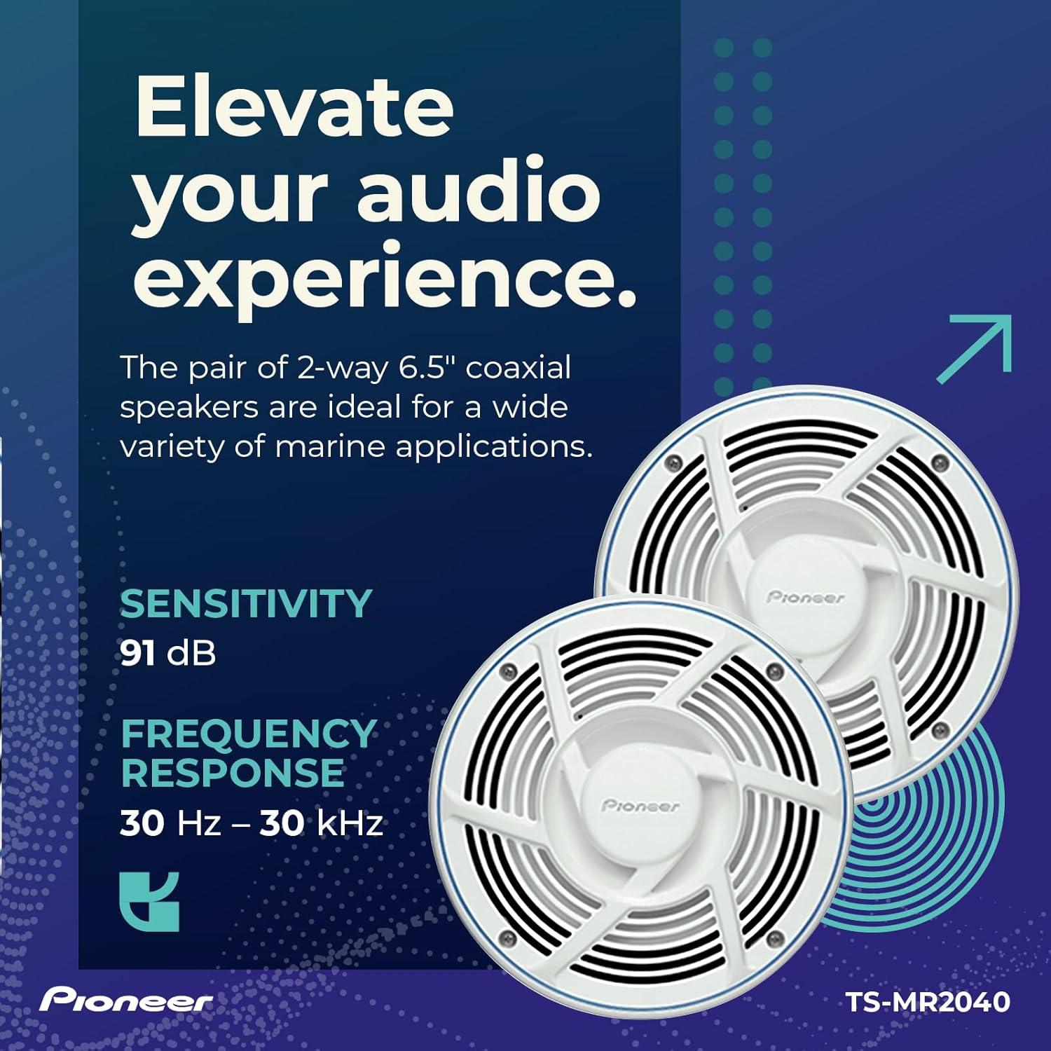 imagePioneer TSMR1600 65 Speakers Pair 100W Max WaterResistant UVProtected Built for Boats UTV ATV SXS Outdoor Marine All Purpose Speakers8 Marine Coaxial