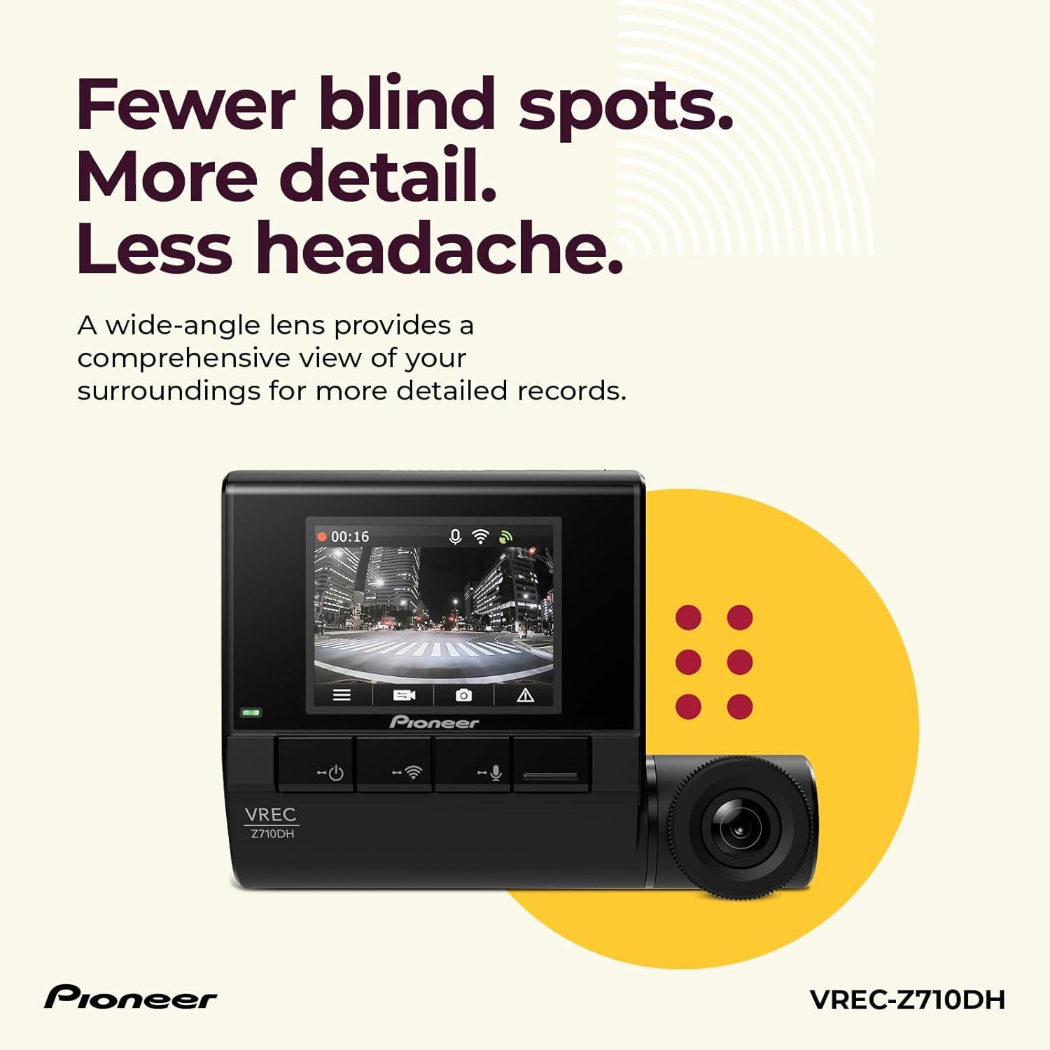 imagePioneer VRECZ710DH HighDefinition Dash Cam 4K Ultra HD Recording DualChannel GPS Tracking WiFi Connectivity and Advanced Driver Assistance Systems