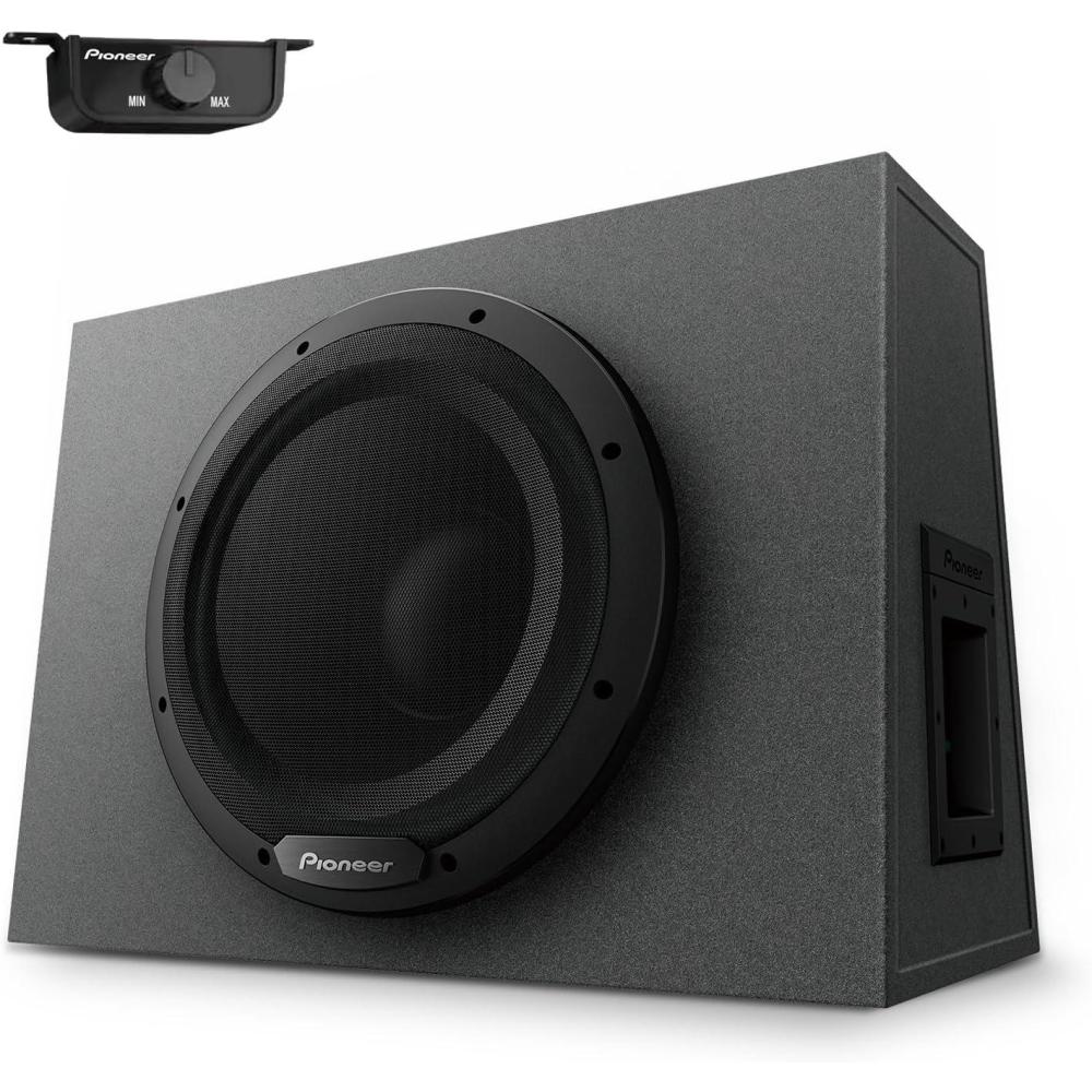 imagePioneer TSWX1210A 12 Subwoofer  1300W Max Builtin Amp for Easy Bass Upgrade Enclosure Included Amp Included HighLevel Input Works with Most Factory or aftermarket radiosSealed enclosure active subwoofer