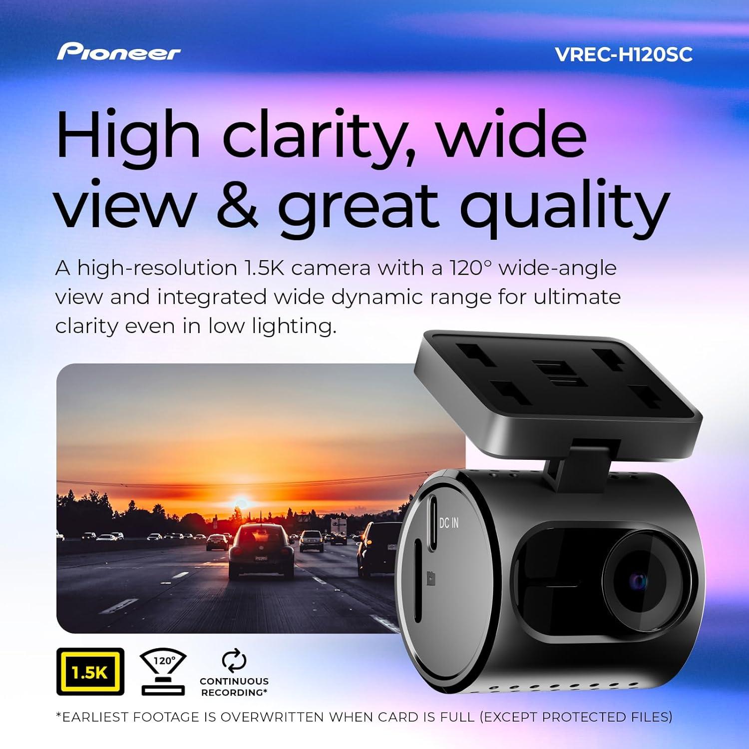 imagePioneer VRECZ820DC Dual Dash Cam Front and Rear Car Camera Premium 4K Camera AIISP Starvis Night Vision 139 Degree Wide Lens ADAS Safety Alerts Built in GPS Impact Detection 247 CoverageVRECH120SC