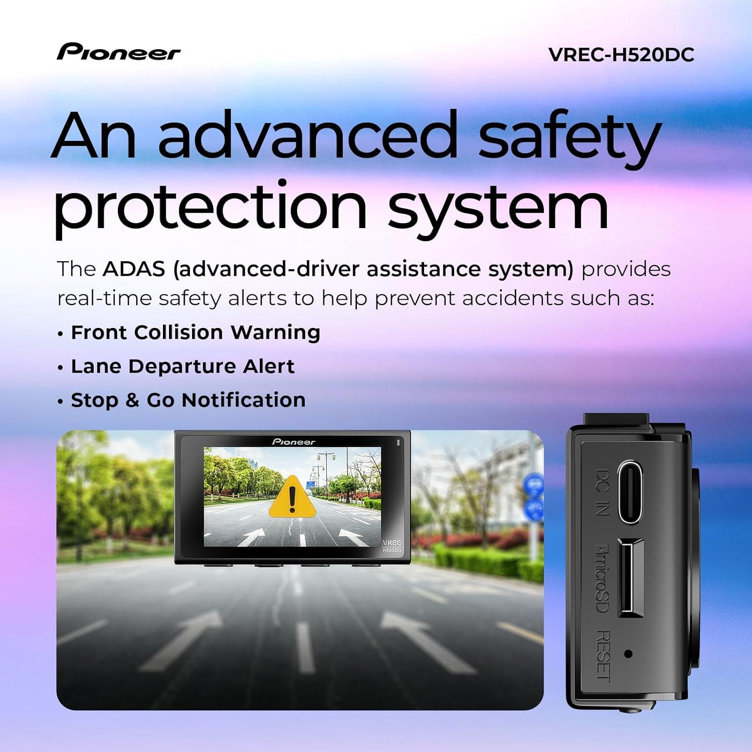 imagePioneer VRECZ820DC Dual Dash Cam Front and Rear Car Camera Premium 4K Camera AIISP Starvis Night Vision 139 Degree Wide Lens ADAS Safety Alerts Built in GPS Impact Detection 247 CoverageVRECH520DC