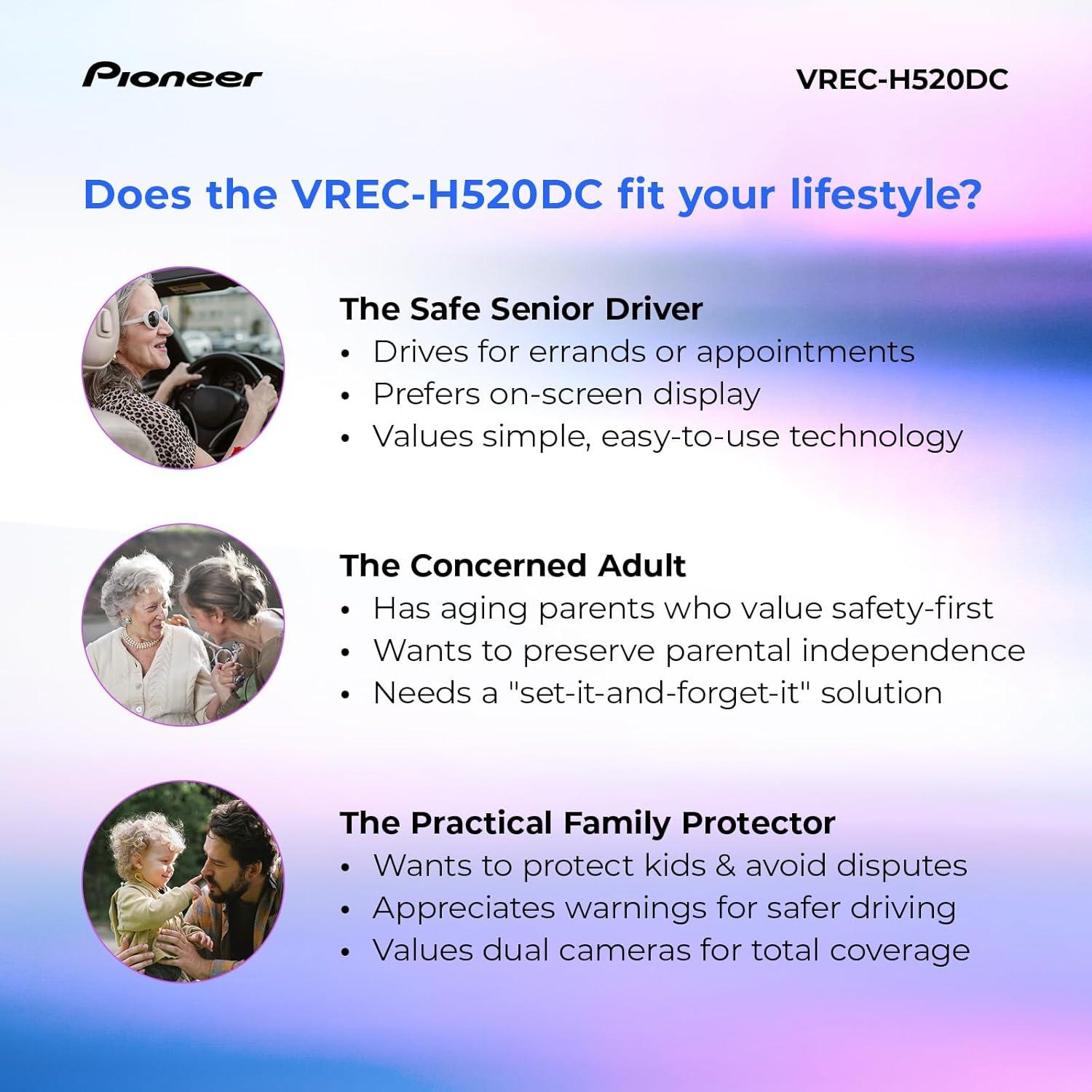 imagePioneer VRECZ820DC Dual Dash Cam Front and Rear Car Camera Premium 4K Camera AIISP Starvis Night Vision 139 Degree Wide Lens ADAS Safety Alerts Built in GPS Impact Detection 247 CoverageVRECH520DC