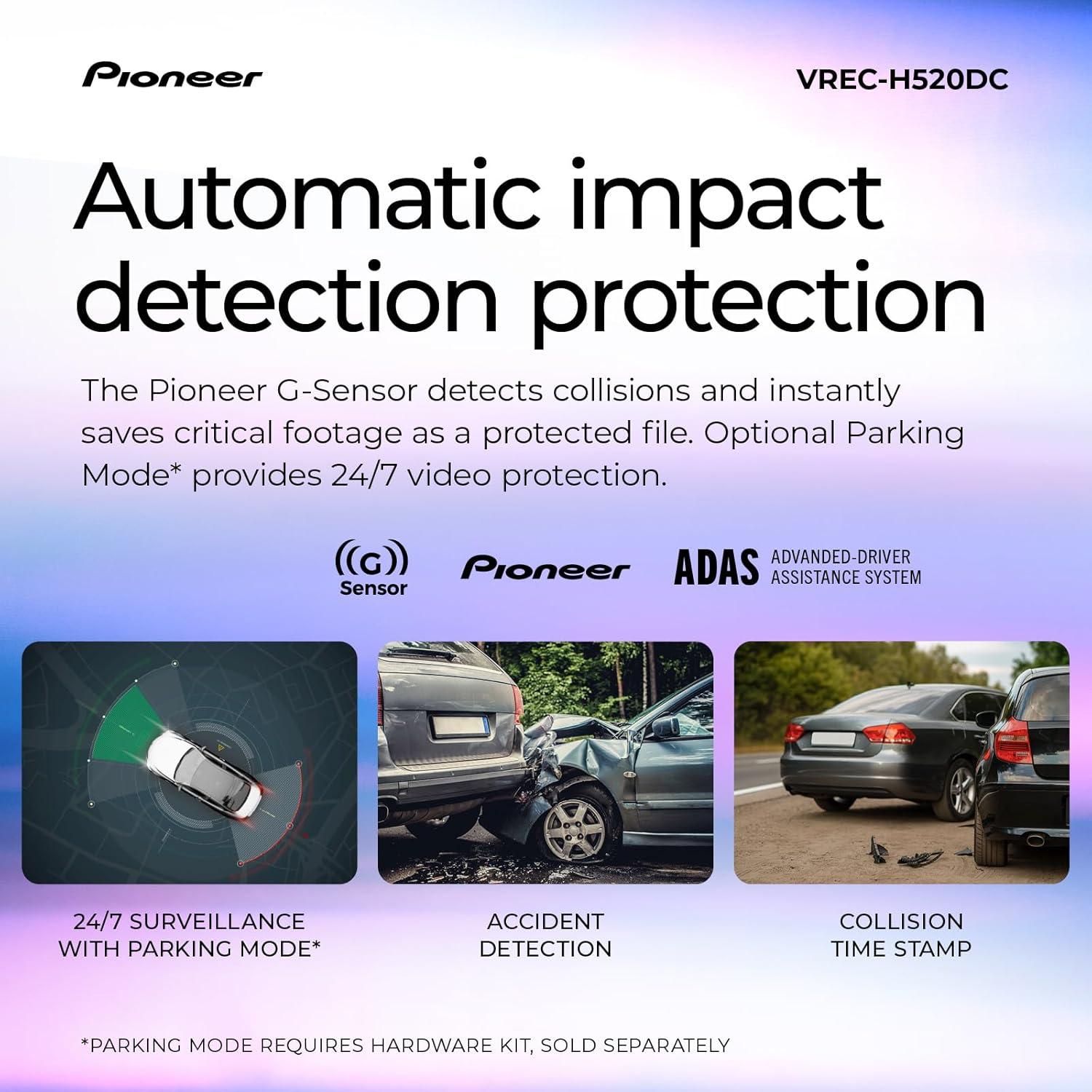 imagePioneer VRECZ820DC Dual Dash Cam Front and Rear Car Camera Premium 4K Camera AIISP Starvis Night Vision 139 Degree Wide Lens ADAS Safety Alerts Built in GPS Impact Detection 247 CoverageVRECH520DC