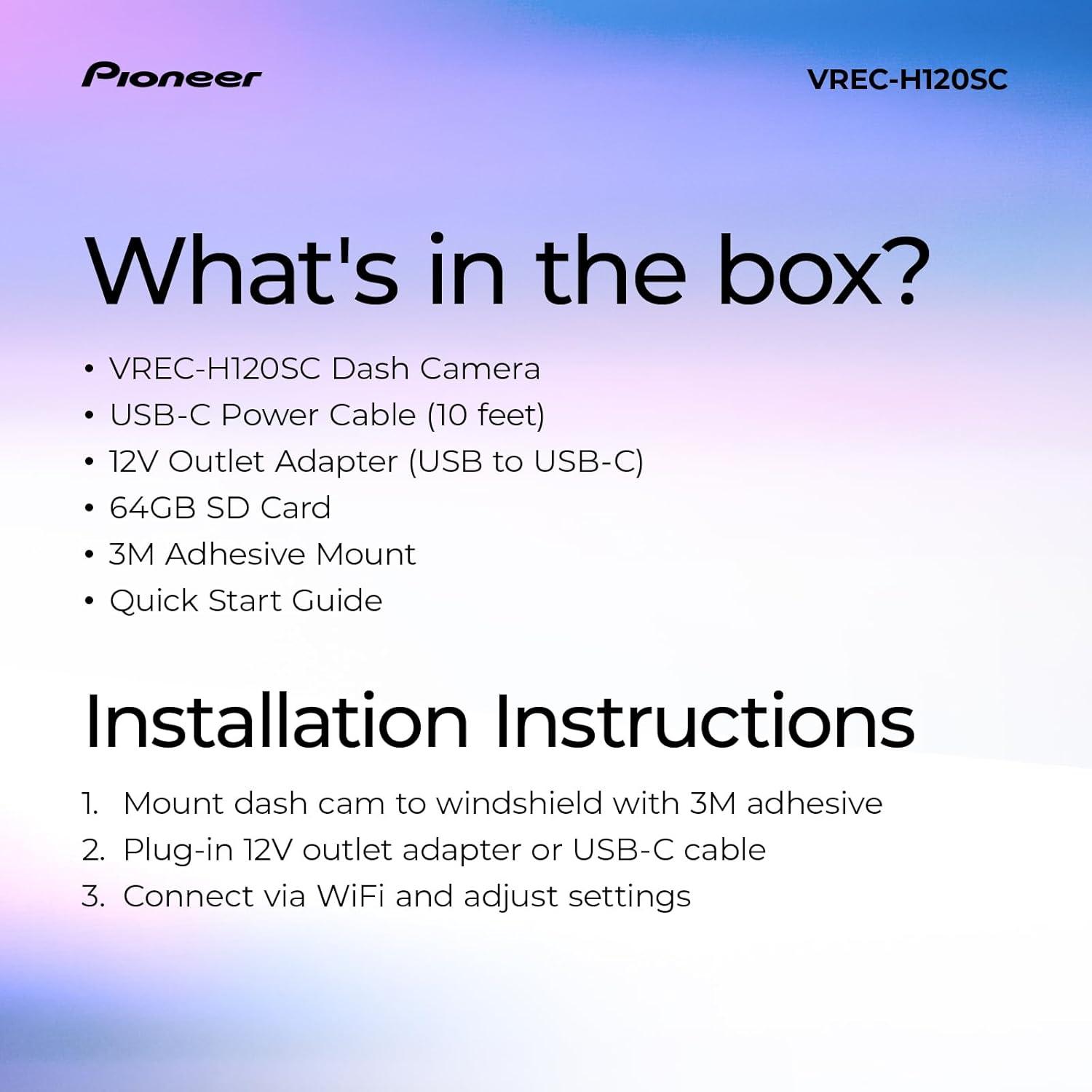 imagePioneer VRECZ820DC Dual Dash Cam Front and Rear Car Camera Premium 4K Camera AIISP Starvis Night Vision 139 Degree Wide Lens ADAS Safety Alerts Built in GPS Impact Detection 247 CoverageVRECH120SC