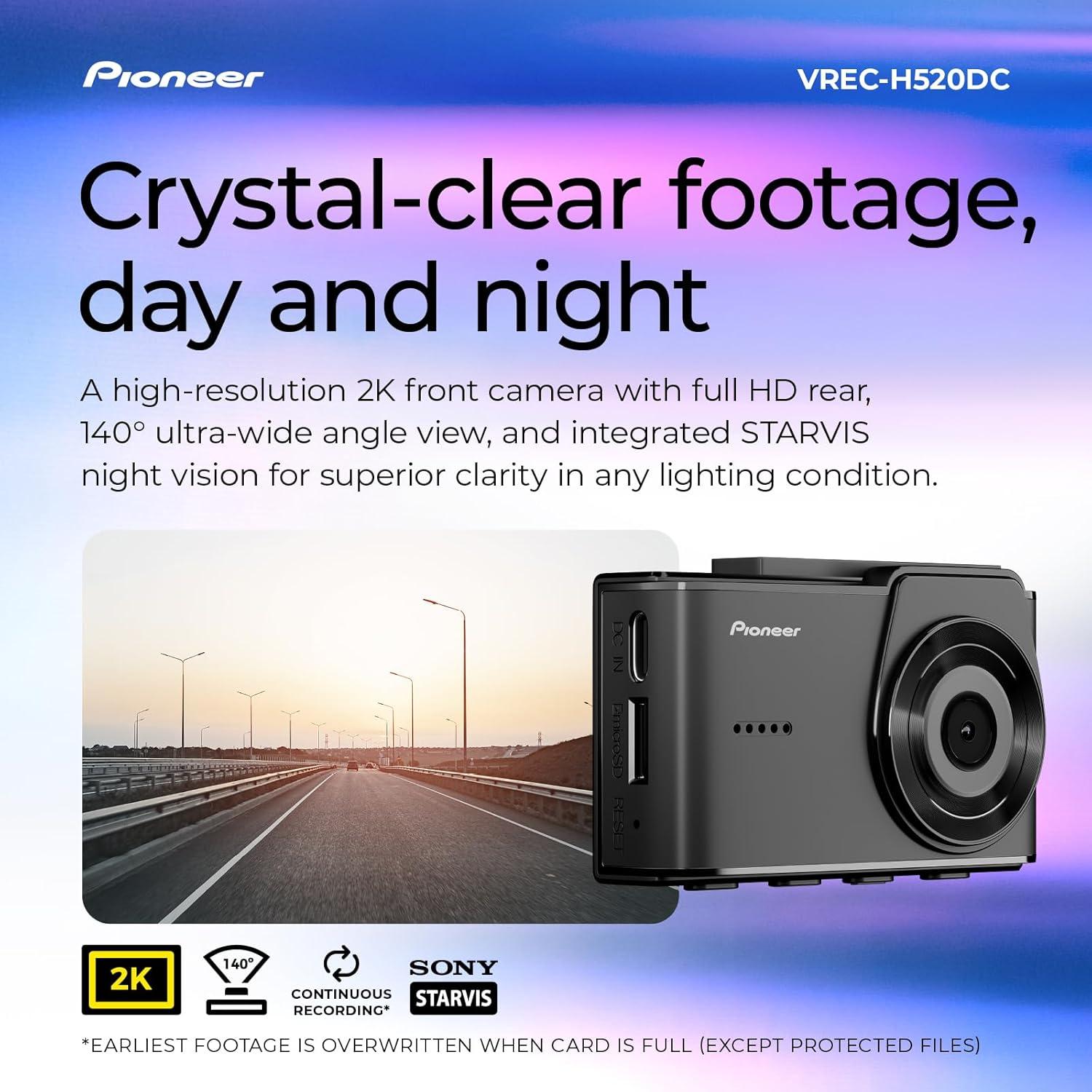 imagePioneer VRECZ820DC Dual Dash Cam Front and Rear Car Camera Premium 4K Camera AIISP Starvis Night Vision 139 Degree Wide Lens ADAS Safety Alerts Built in GPS Impact Detection 247 CoverageVRECH520DC