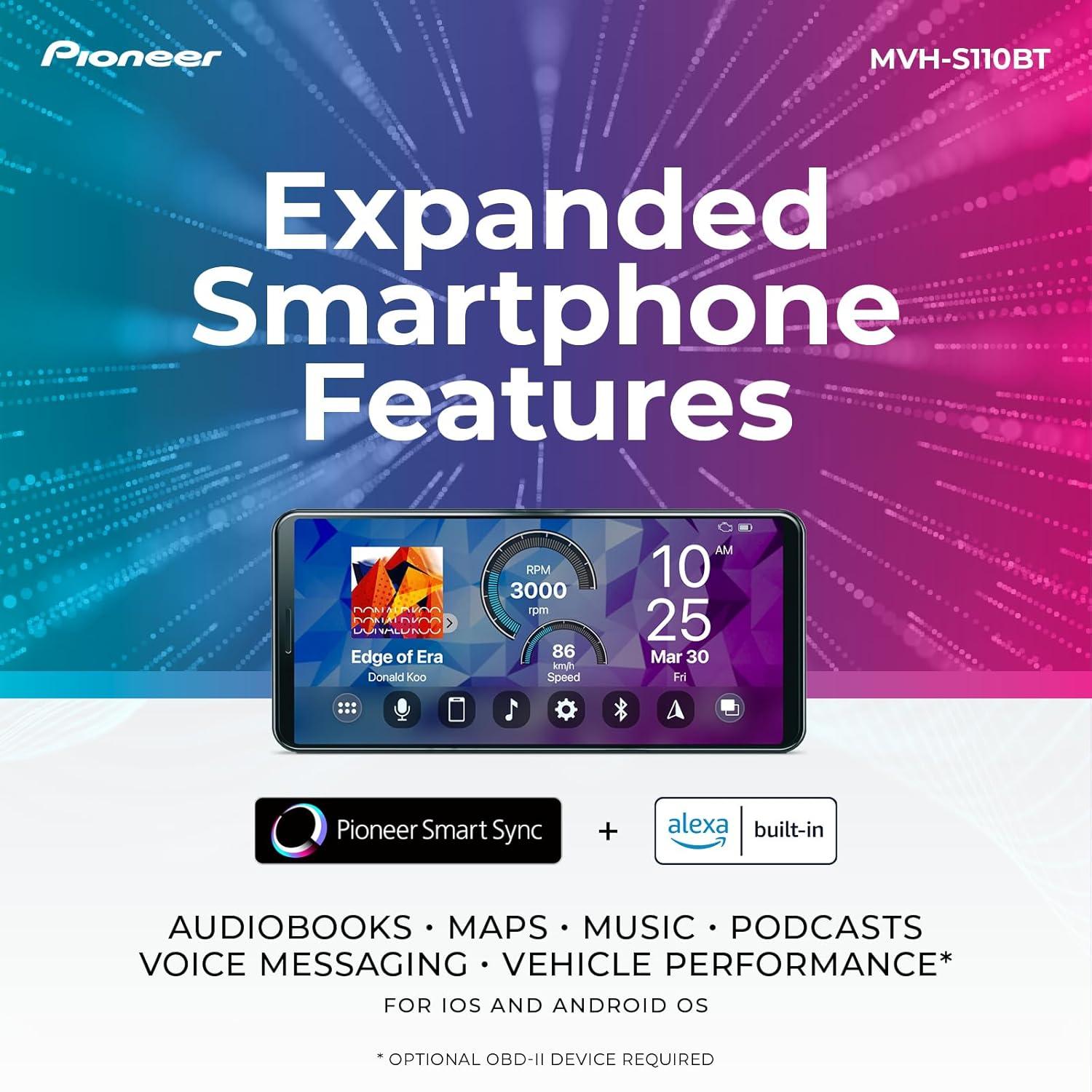 image:imagePioneer MVHS110BT 1Din Digital Media Receiver Car Stereo Bluetooth USB Input 50W x 4 Output AMFM Radio iPhone amp Android Compatible Front amp SW Mono RCA OutputMVHS110BT