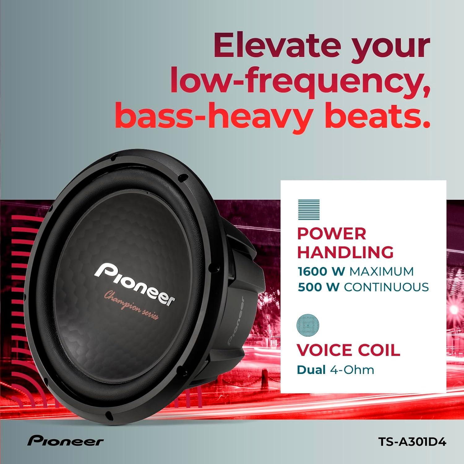 image:imagePIONEER TSA301D4 Powerful 12inch Subwoofer 1600 Watts Peak Power Dual 4 Ohm Voice Coil for Powerful BassTSA301D4 12