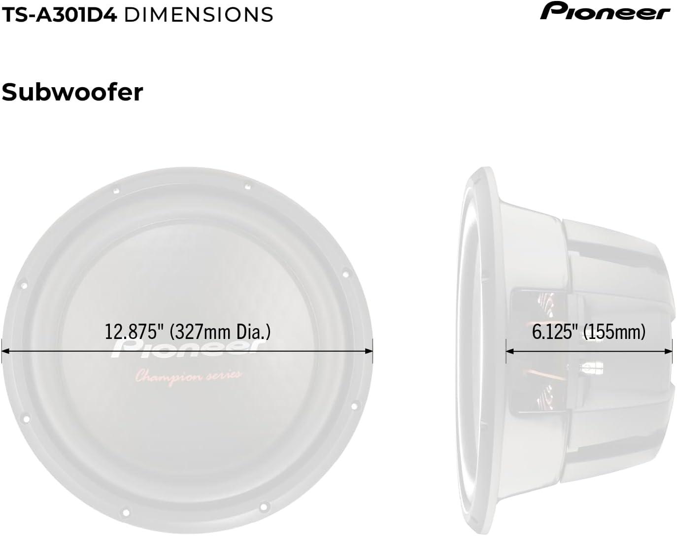 image:imagePIONEER TSA301D4 Powerful 12inch Subwoofer 1600 Watts Peak Power Dual 4 Ohm Voice Coil for Powerful BassTSA301D4 12