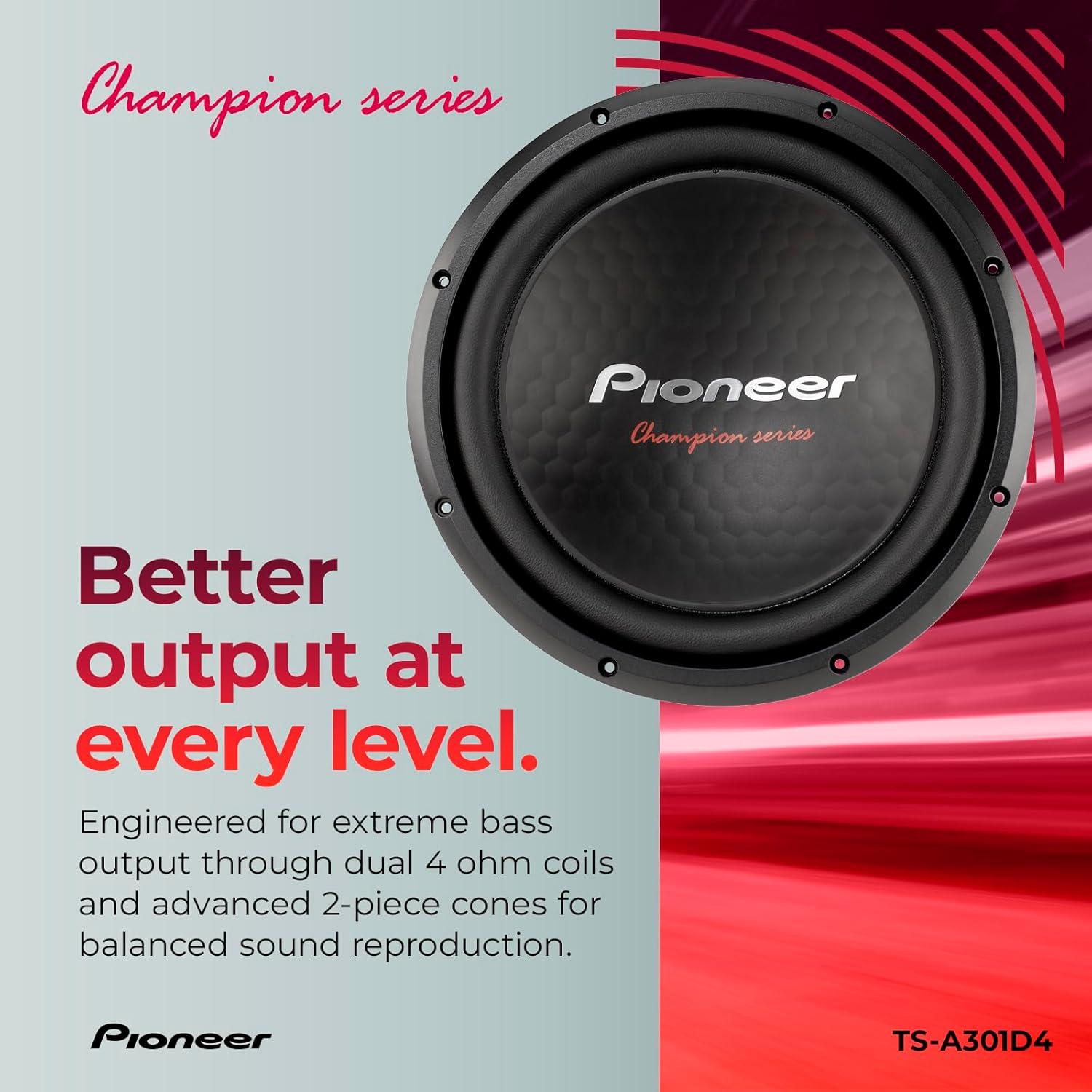 image:imagePIONEER TSA301D4 Powerful 12inch Subwoofer 1600 Watts Peak Power Dual 4 Ohm Voice Coil for Powerful BassTSA301D4 12