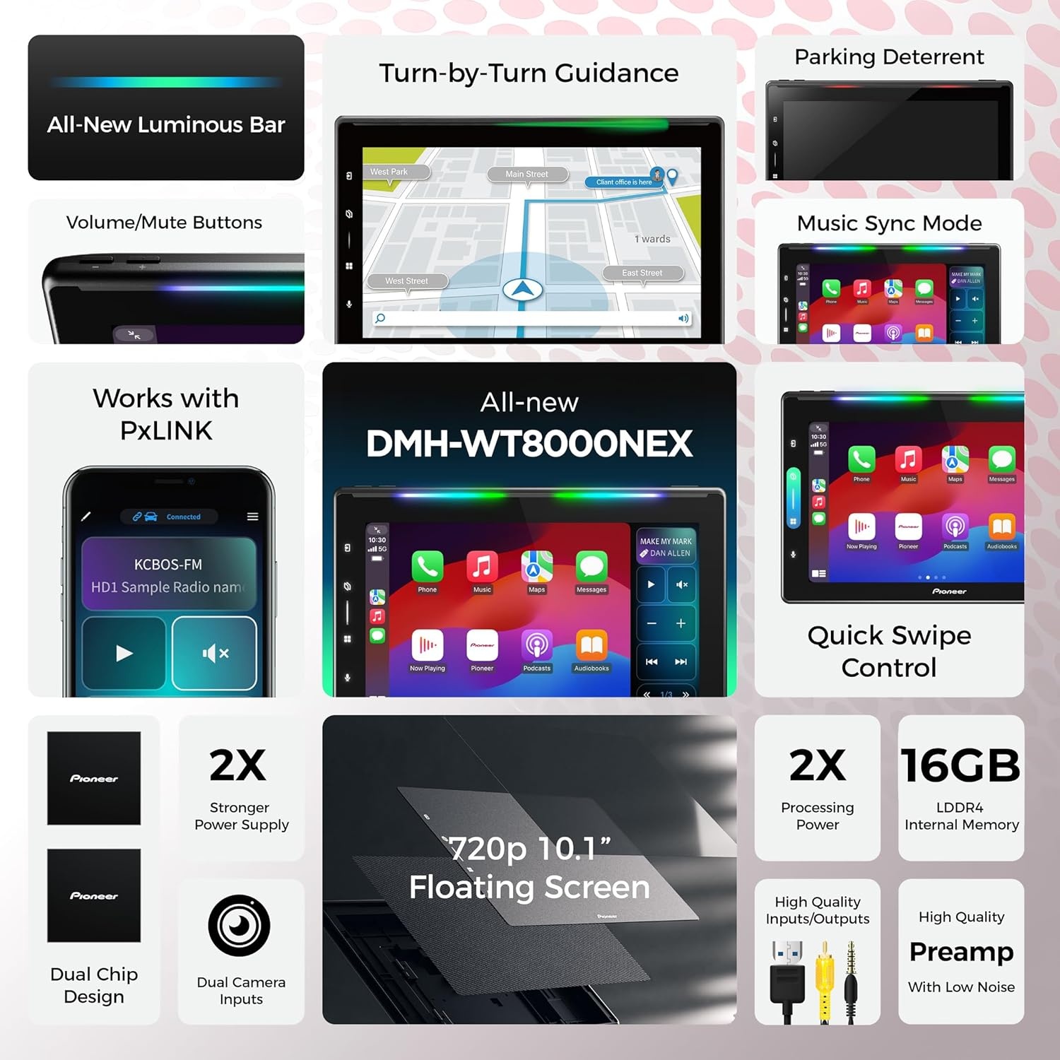 image:imagePioneer DMHWT8000NEX 101 Single Din Multimedia Digital Media Receiver with Dolby Atmos Wireless Apple CarPlay Android Auto WiFi Bluetooth Car Stereo HD Radio Touchscreen Rear Camera Inputs