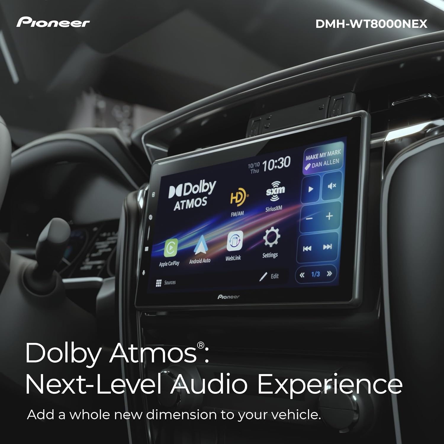 image:imagePioneer DMHWT8000NEX 101 Single Din Multimedia Digital Media Receiver with Dolby Atmos Wireless Apple CarPlay Android Auto WiFi Bluetooth Car Stereo HD Radio Touchscreen Rear Camera Inputs