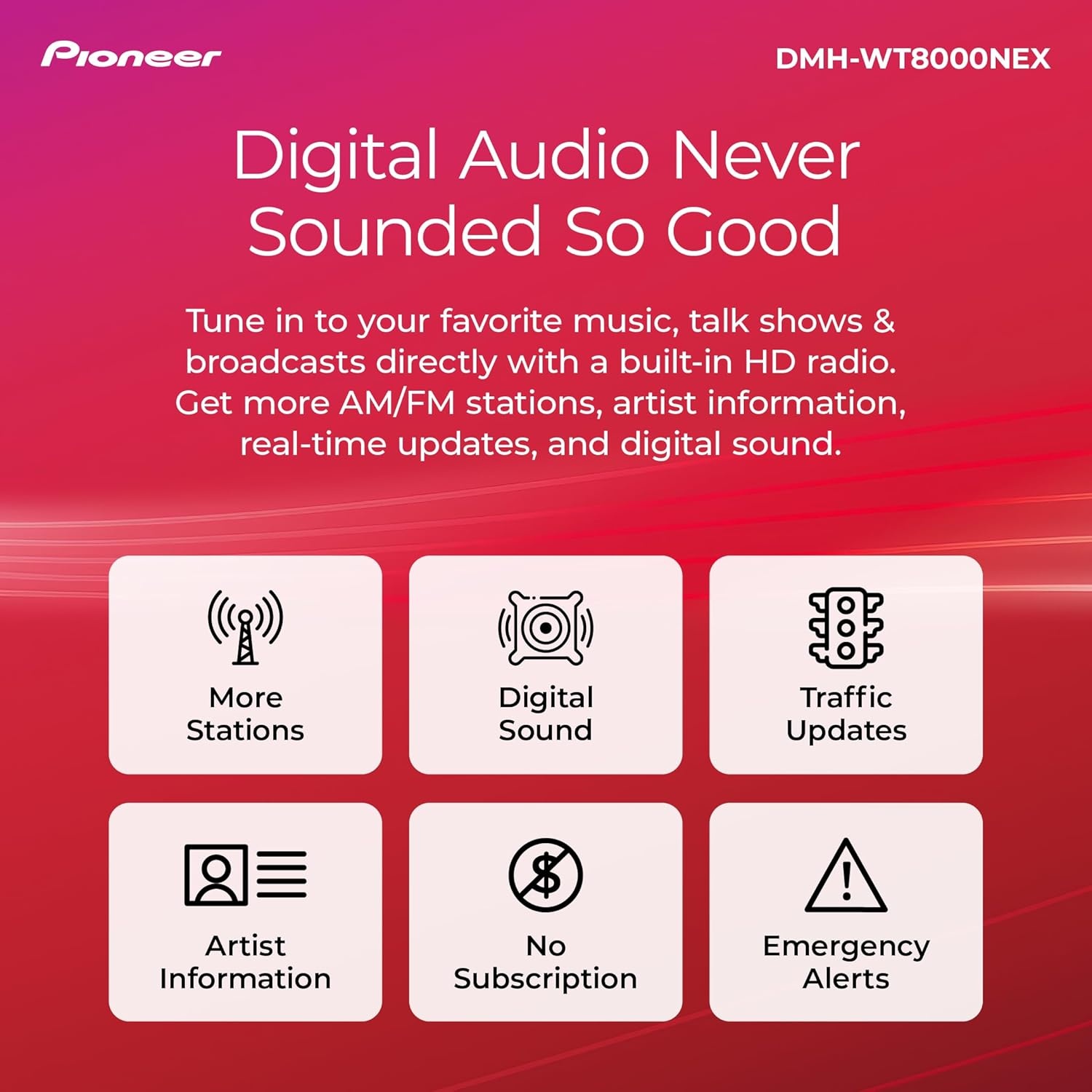 image:imagePioneer DMHWT8000NEX 101 Single Din Multimedia Digital Media Receiver with Dolby Atmos Wireless Apple CarPlay Android Auto WiFi Bluetooth Car Stereo HD Radio Touchscreen Rear Camera Inputs